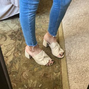 NWOT!!   Worthington Beige Suede Twisted Bun Slip-On Peep Toe Mules.